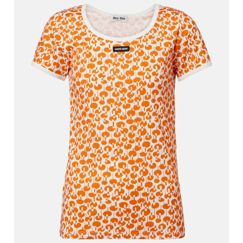 Miu Miu Lace-trimmed printed cotton T-shirt