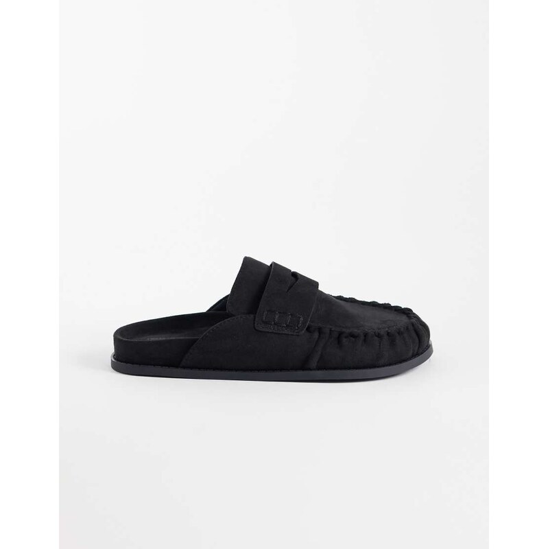 ASOS DESIGN Miller chunky loafer mules in black suedette