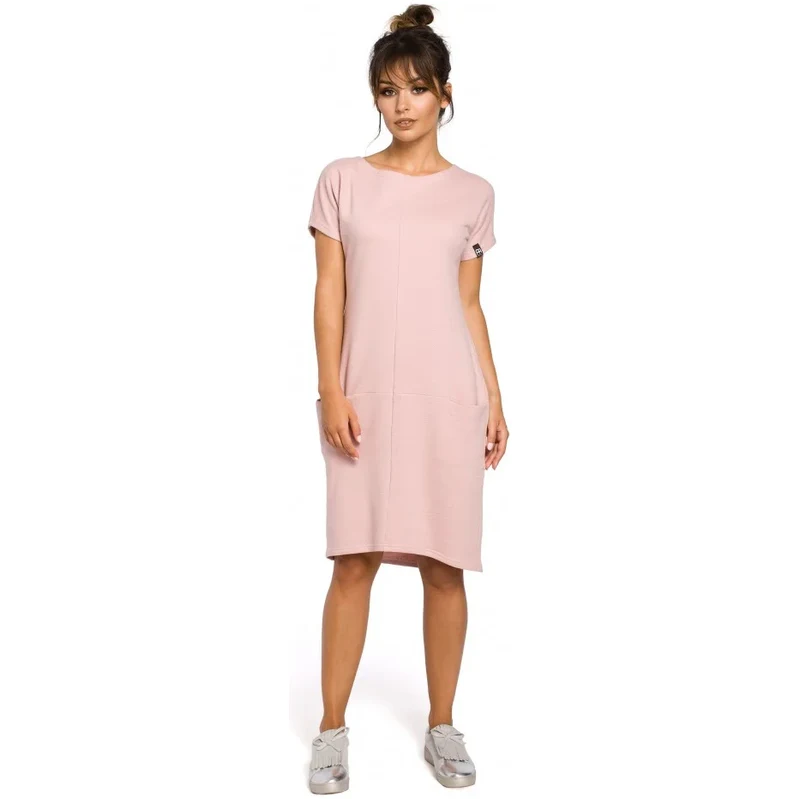 Midi šaty s kapsami ve pudrové model 15096911 - BeWear