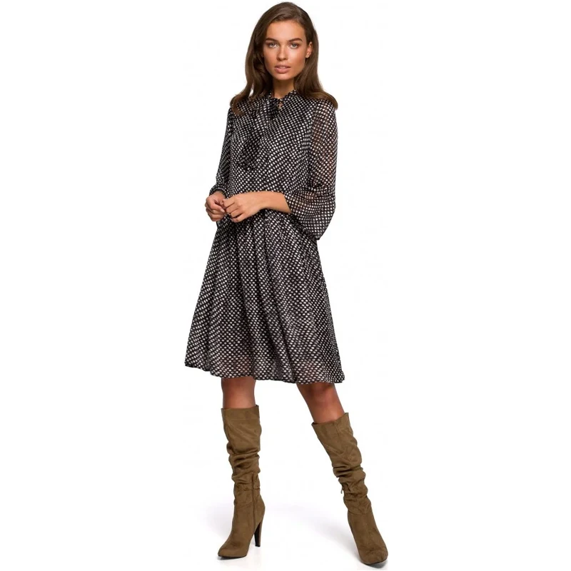 Šifonové šaty s potiskem u krku model 1 model 15107019 - STYLOVE