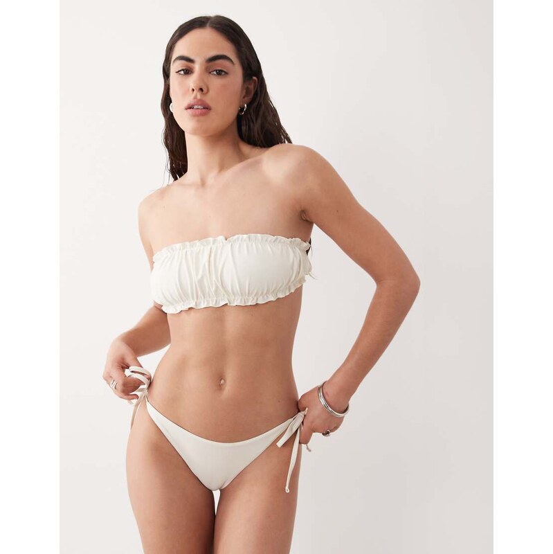 Miss Selfridge frill edge ruched bum tie side bikini bottom in