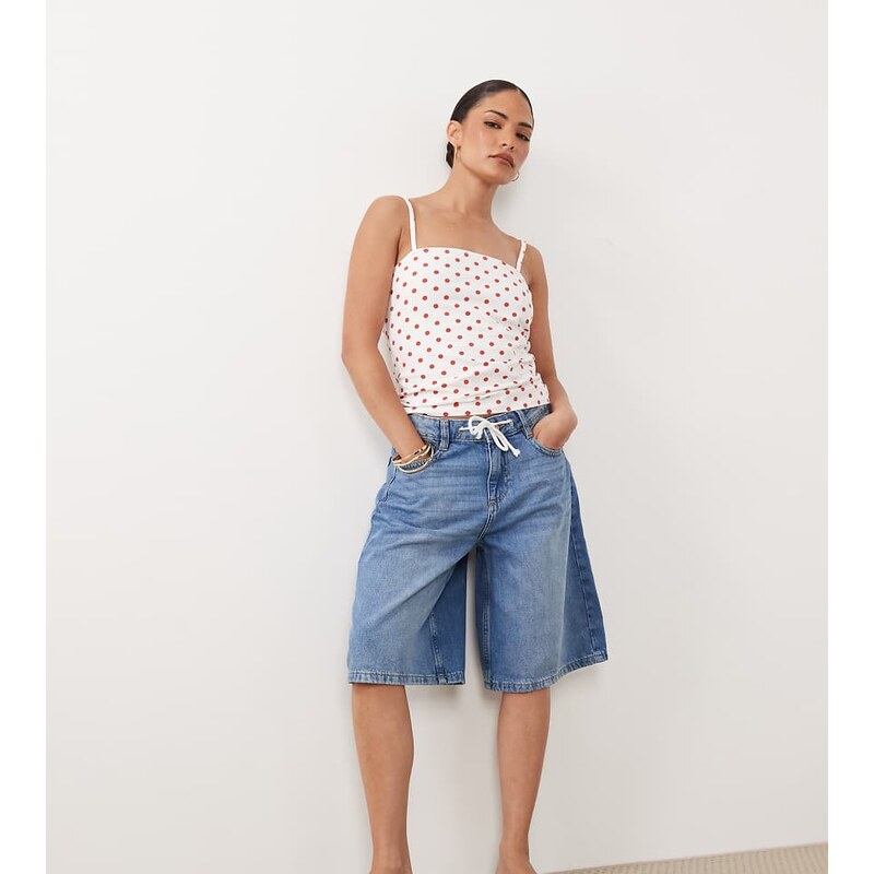 Nobodys Child Petite Sutton denim drawstring jorts in blue