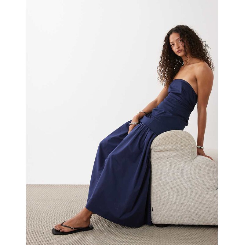 ASOS DESIGN structured cotton bandeau maxi sundress with dropped