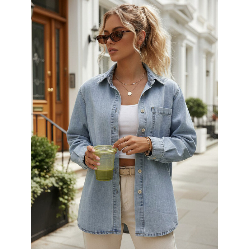 Dámská modrá džínová košile FashionStreet DY0490