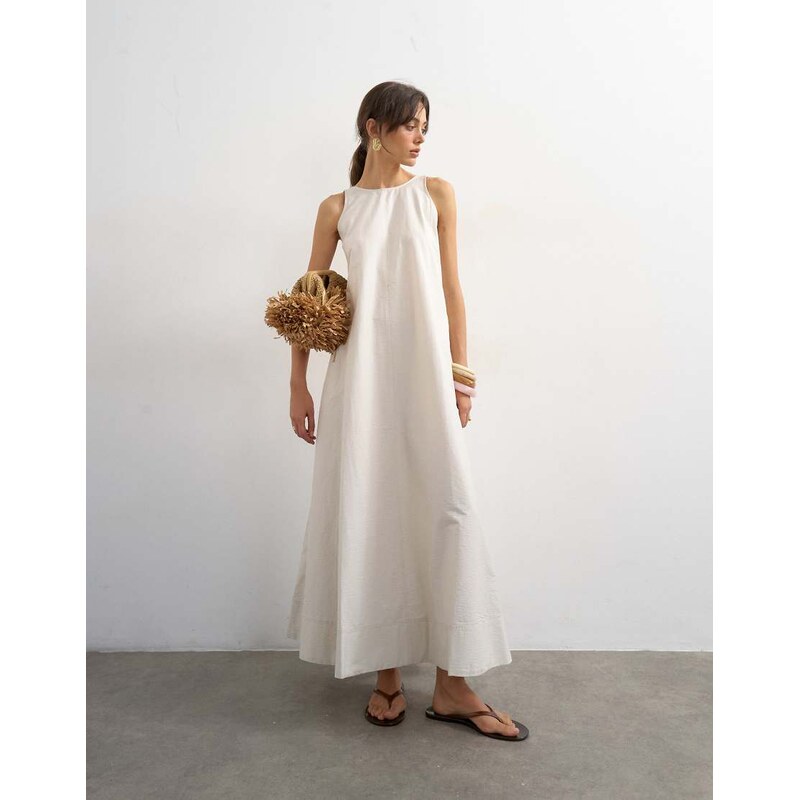 Topshop open back buckle strap chuck on maxi dress in off white