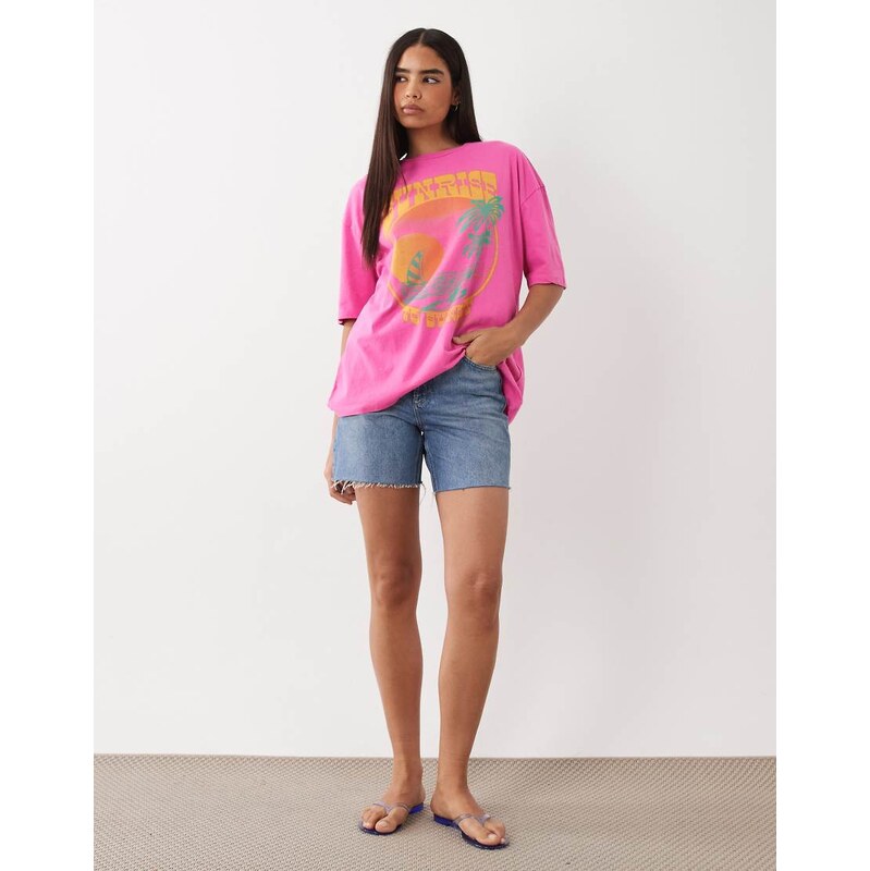 Billabong sunrise print beach t-shirt in hot pink