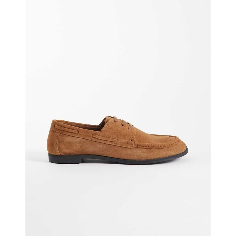 Walk London Roma boat shoe in tan suede-Brown