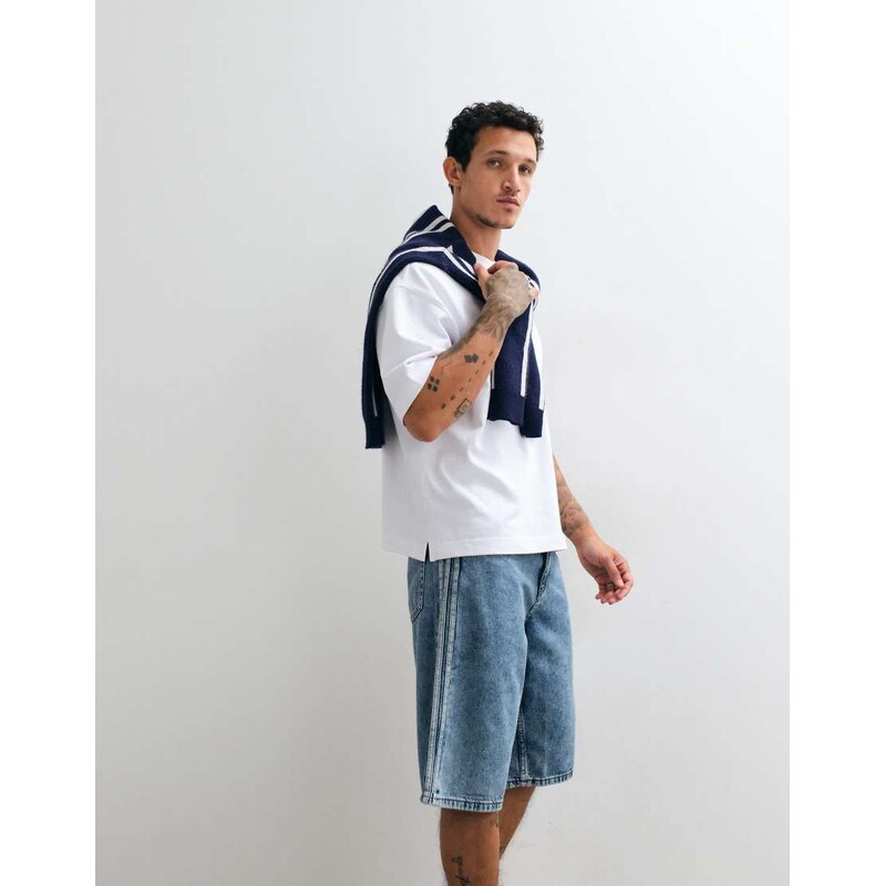 adidas Originals firebird jorts in vintage wash blue
