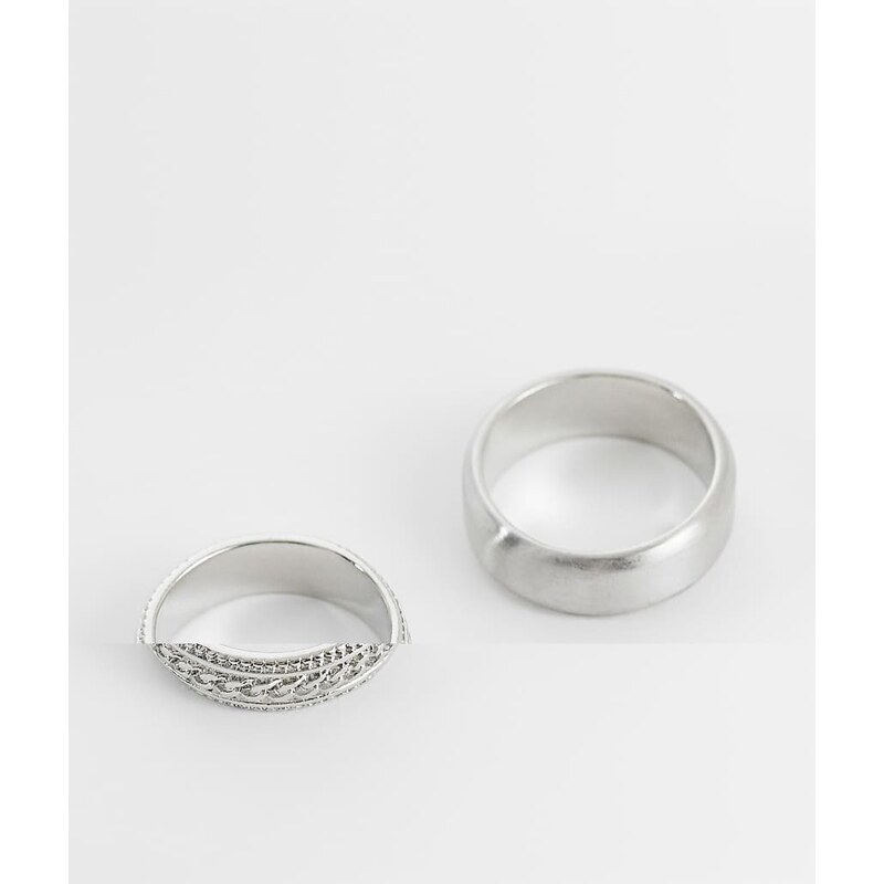 Jack & Jones 2 pack plain chain and pattern rings in silver