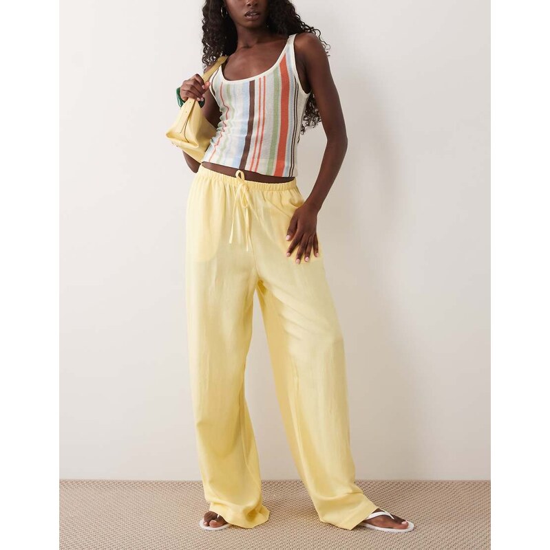 ASOS DESIGN wide leg trouser in buttermilk linen-Yellow
