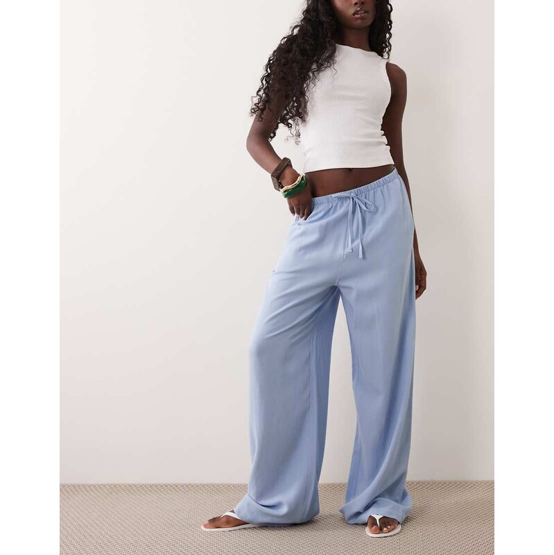 ASOS DESIGN wide leg trouser in blue linen