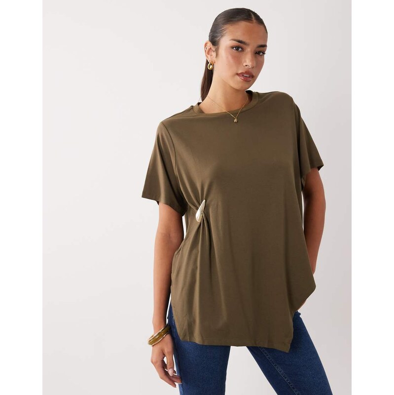 ASOS DESIGN oversized drapey t-shirt with hardware detail in