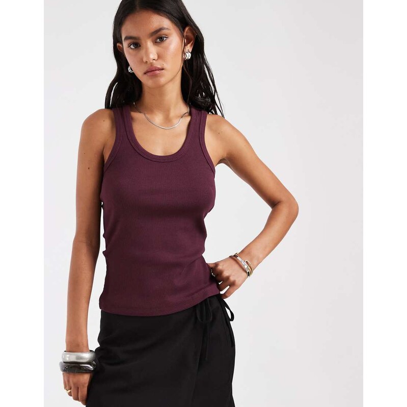 JJXX Frida ribbed vest in deep burgundy-Red