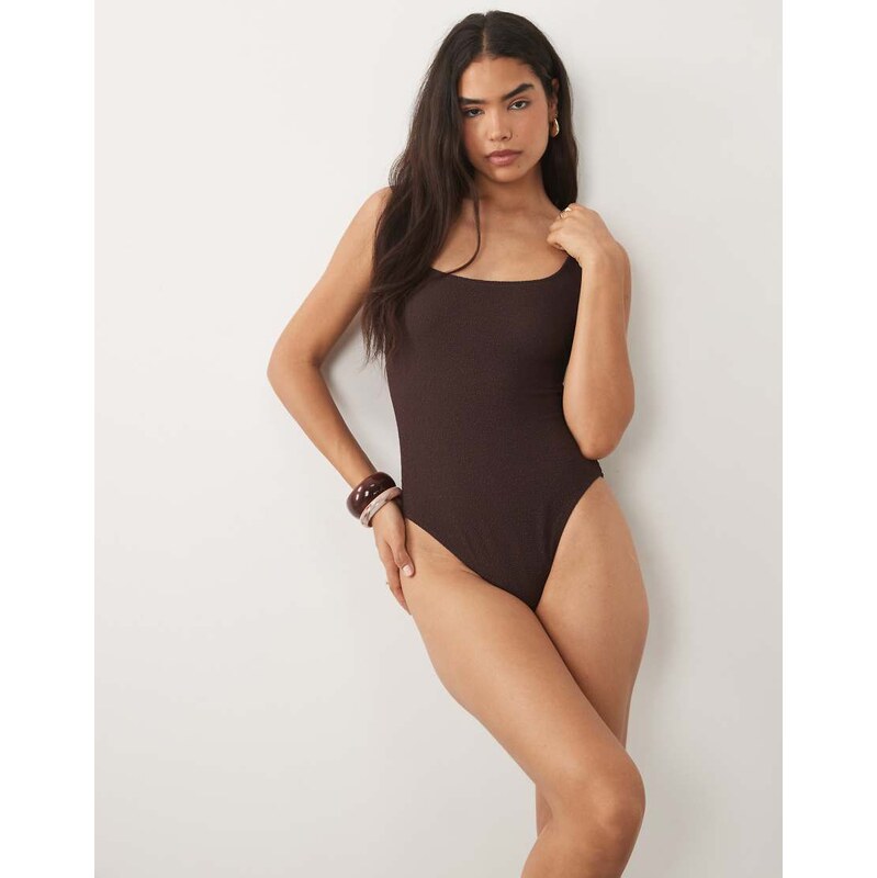 ARKET crinkle swimsuit in brown