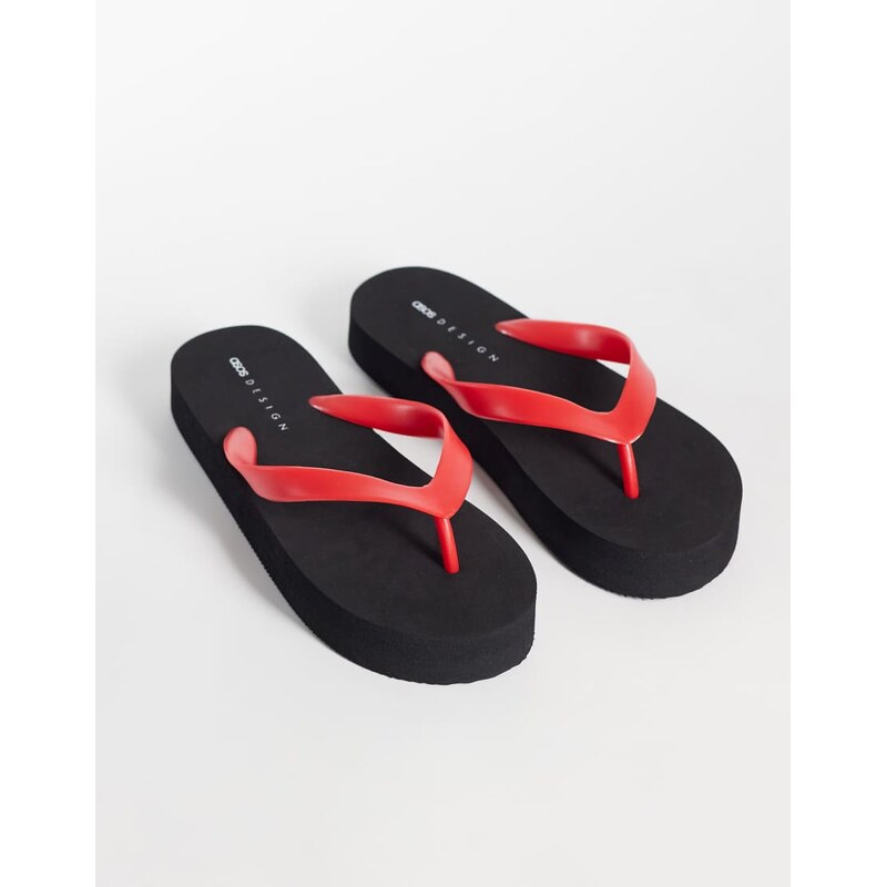 ASOS DESIGN Flavio flip flop in black and red-Multi
