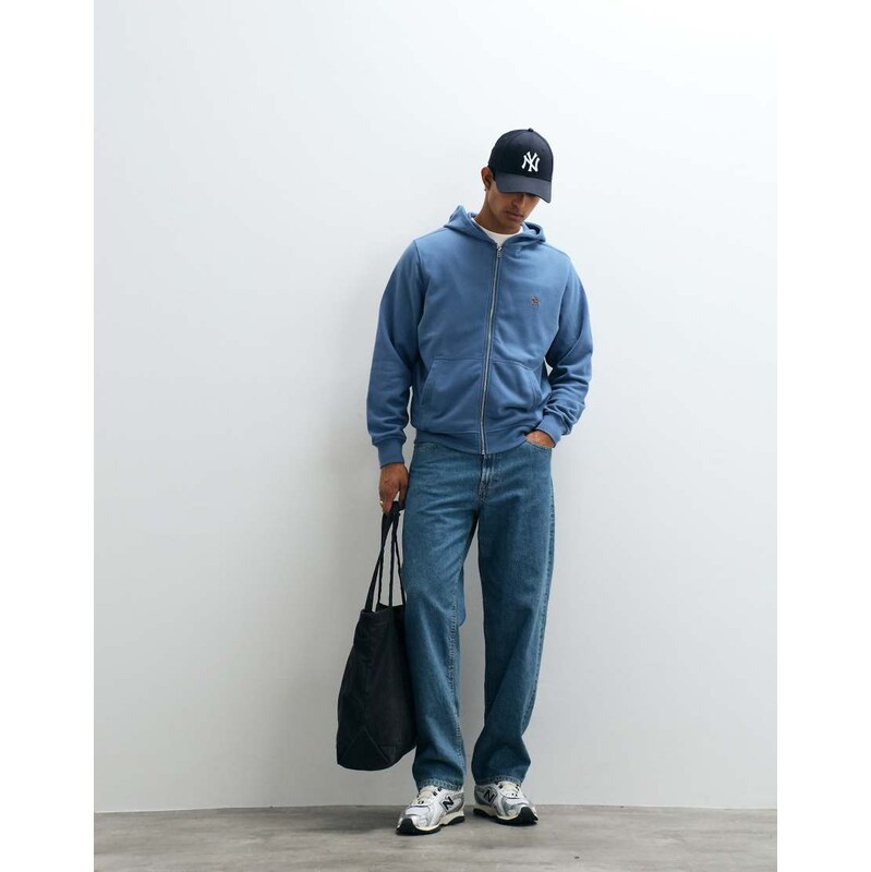 Abercrombie & Fitch icon logo zip up hoodie in washed blue
