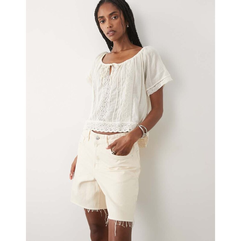 Mango 100% cotton denim short in light beige-Neutral