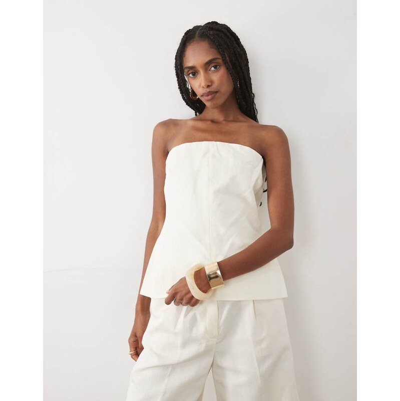 Mango Sansa off shoulder structured top co-ord in cream-Neutral
