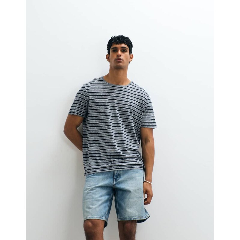 Mango linen mix striped t-shirt in grey