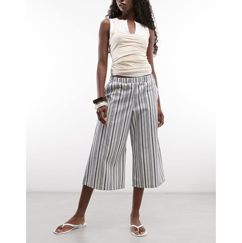 Reclaimed Vintage linen stripe capri length trouser-Multi