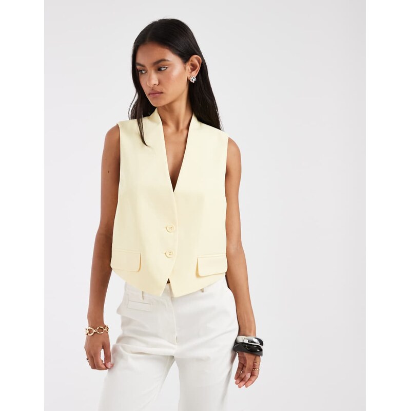 Pieces tailored waistcoat in pastel yellow