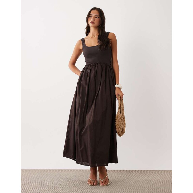 ASOS DESIGN scoop ribbed bodice with poplin skirt midi dress in