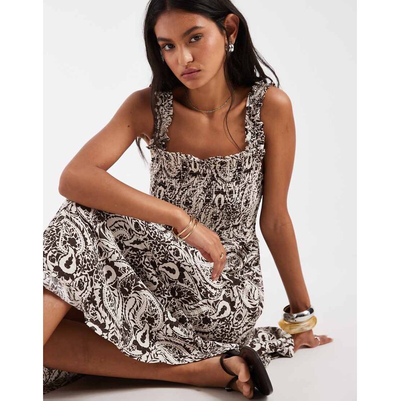 ONLY smock midaxi dress in brown paisley print