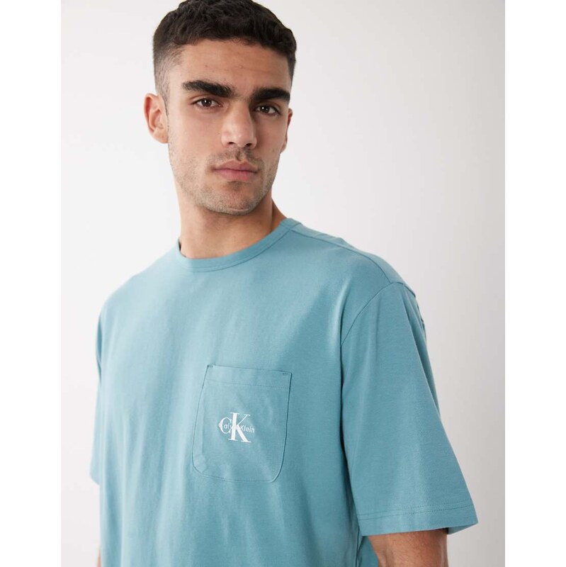 Calvin Klein Icon Cotton Stretch loungewear t-shirt in blue