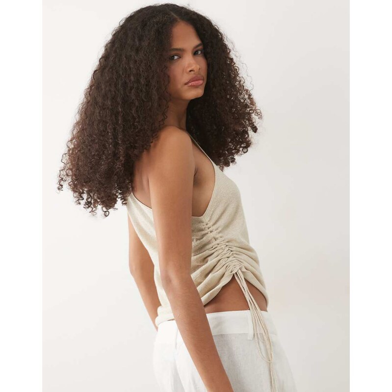 Mango Teen one shoulder top in gold