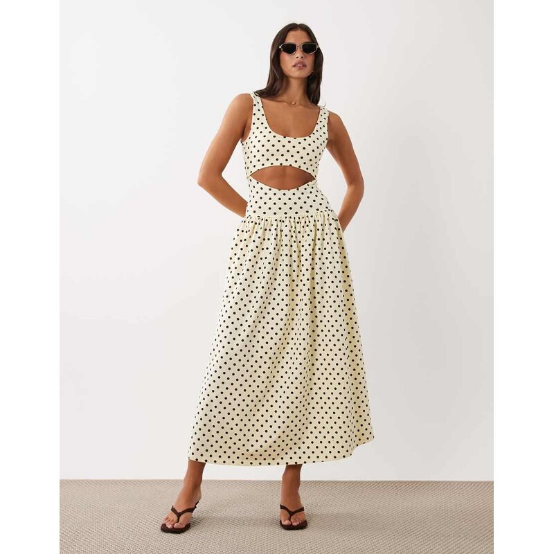 ASOS DESIGN cut out detail midaxi dress in yellow polka dot