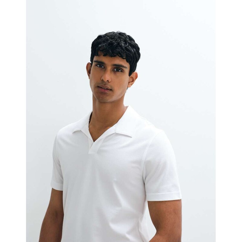 Mango split collar t-shirt in white