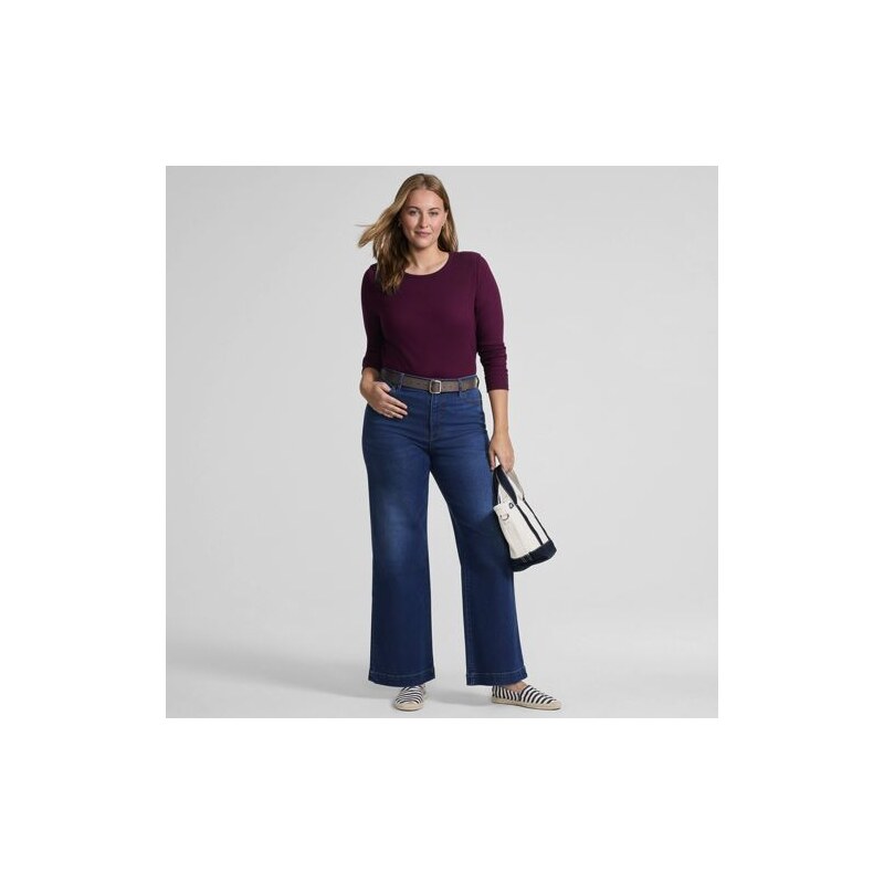 Womens Long Sleeve Micro Rib Top, Women, size: 1X, plus, Purple,