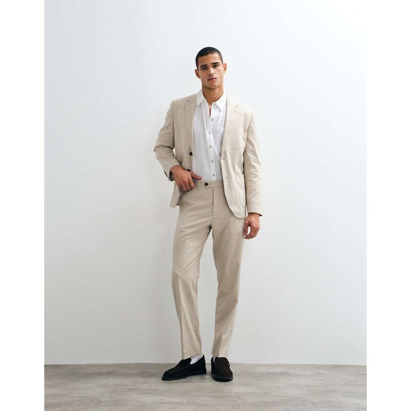 Selected co-ord linen blend regular tailored trousers in beige