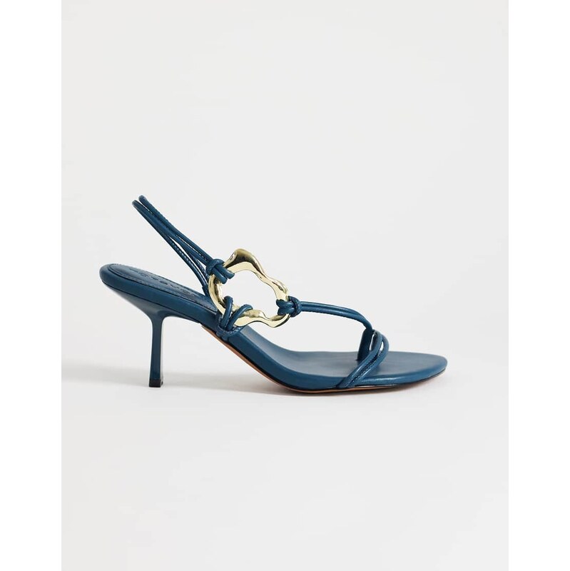 Topshop Nova strappy mid heeled sandal with hardware in teal
