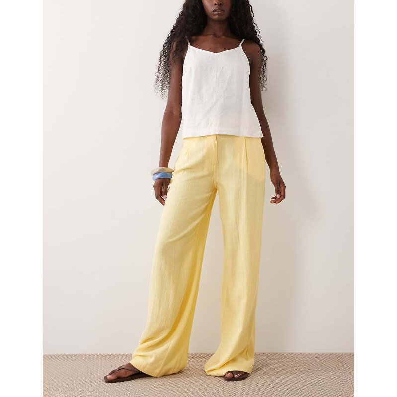 ASOS DESIGN relaxed straight leg trousers with linen in yellow