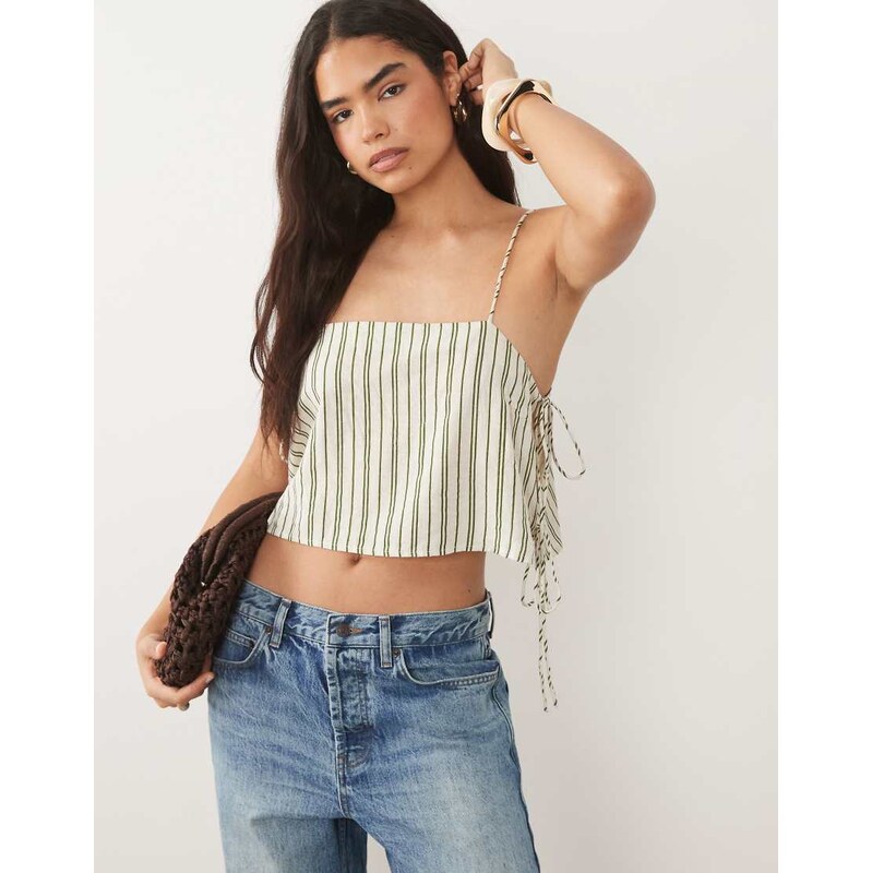 ASOS DESIGN square neck beach co-ord top in stripe-Multi