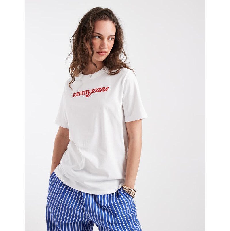 Tommy Jeans script logo relaxed fit t-shirt in white