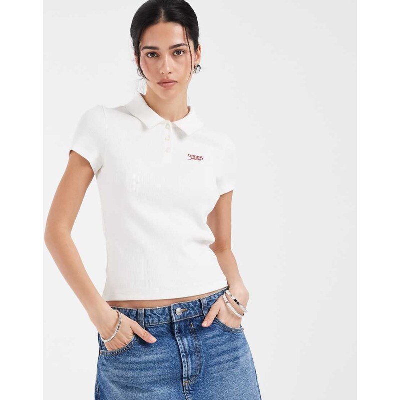 Tommy Jeans star novelty logo polo shirt in white