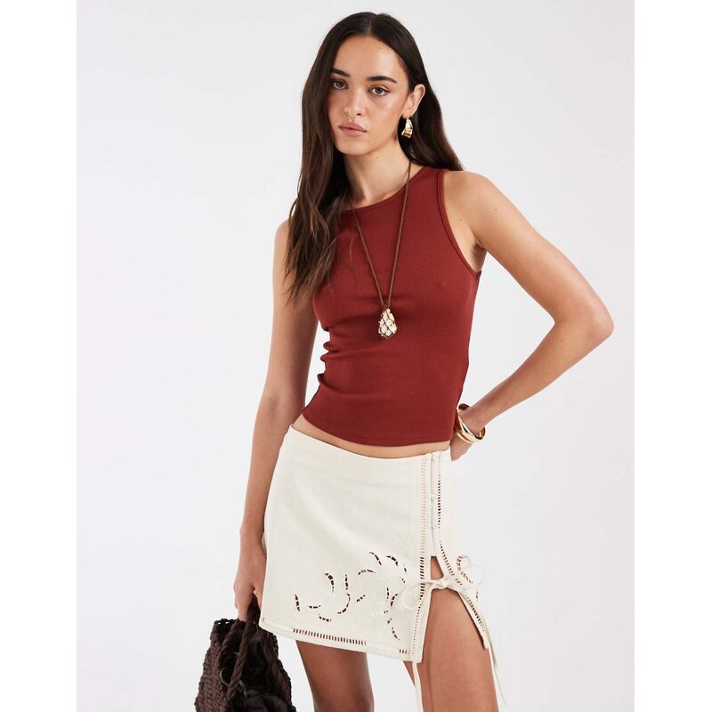 ASOS DESIGN twist detail scoop neck cami in burgundy-Red