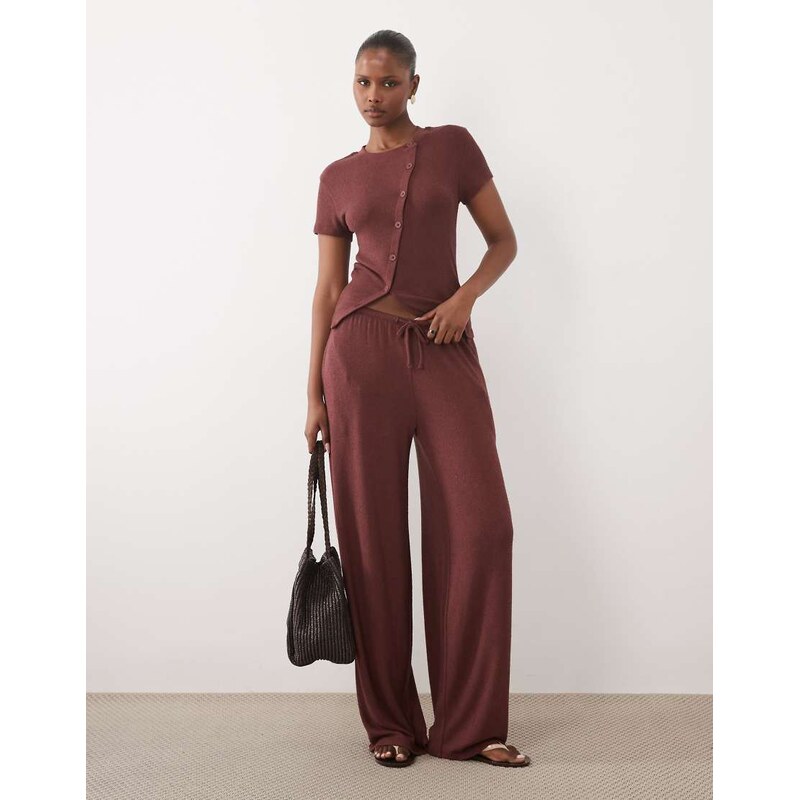 ASOS DESIGN textured knit wide leg trouser co-ord in choc-Brown