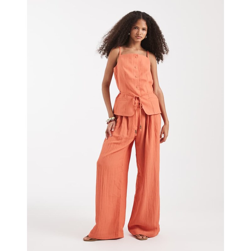 Vero Moda tailored pleated wide leg trouser co-ord in orange