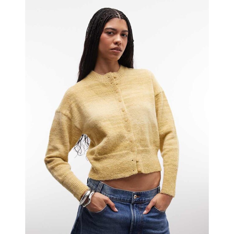 Daisy Street fitted waist cardigan in muted yellow-Multi