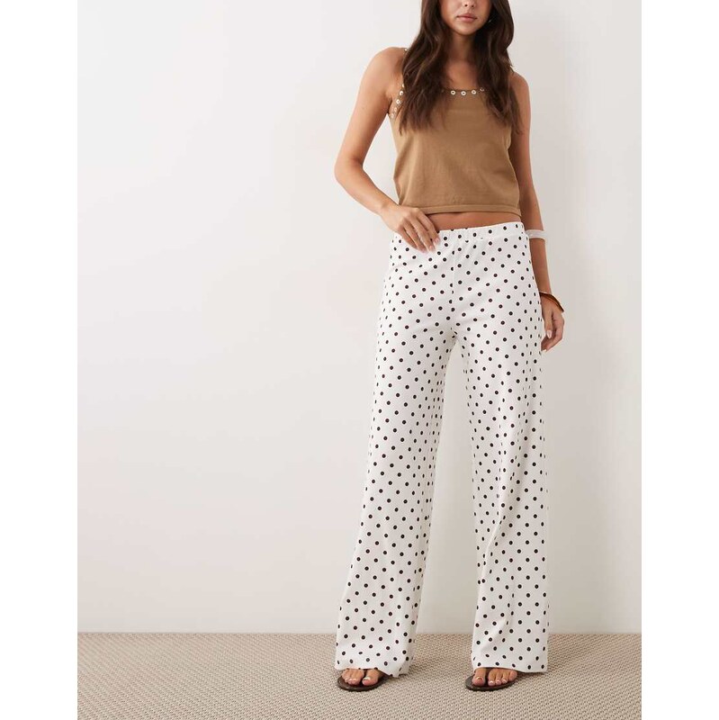 Miss Selfridge wide leg trouser co-ord with lace trim in polka