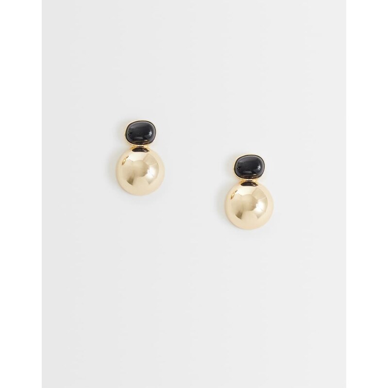 ASOS DESIGN stud earrings with double-drop and black stone