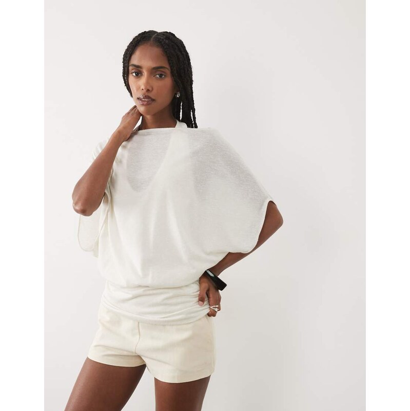 ASOS DESIGN double layer top with cinched waist top in cream