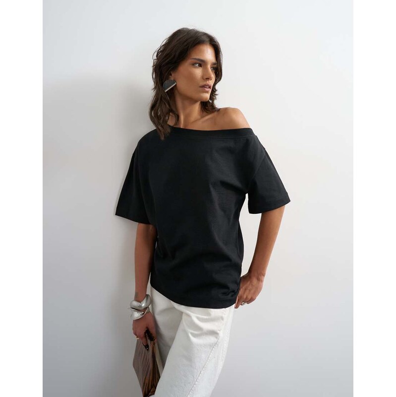 Topshop fallen shoulder t-shirt in black