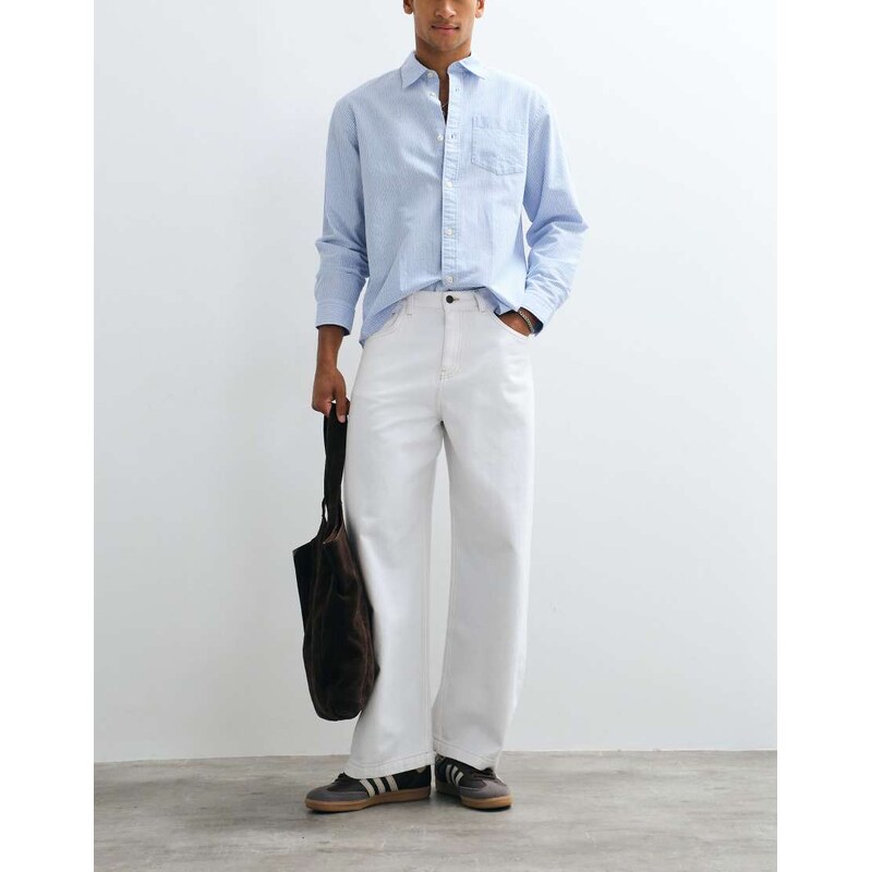 ASOS DESIGN barrel jeans in white with contrast beige stitch