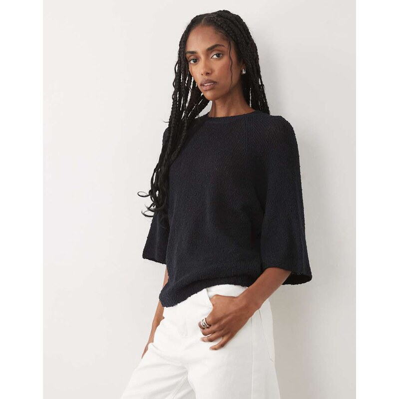ASOS DESIGN crew neck slouchy drop sleeve t-shirt in navy