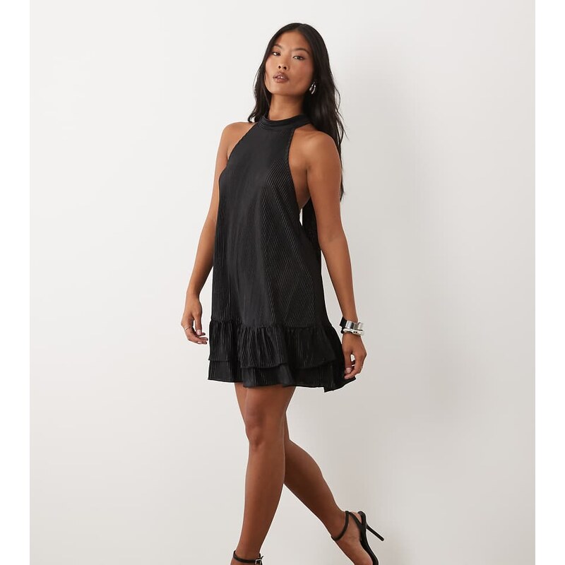 ASOS Petite ASOS DESIGN Petite plisse halter neck mini dress