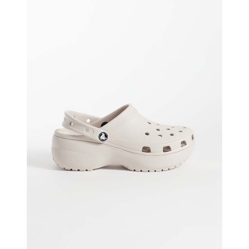 Crocs Classic Platform clogs in light brown-White